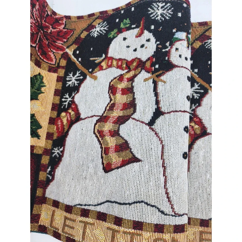 Holiday Style Tapestry Runner Let It Snow Snowman Christmas Decor 13x70 Red Gold